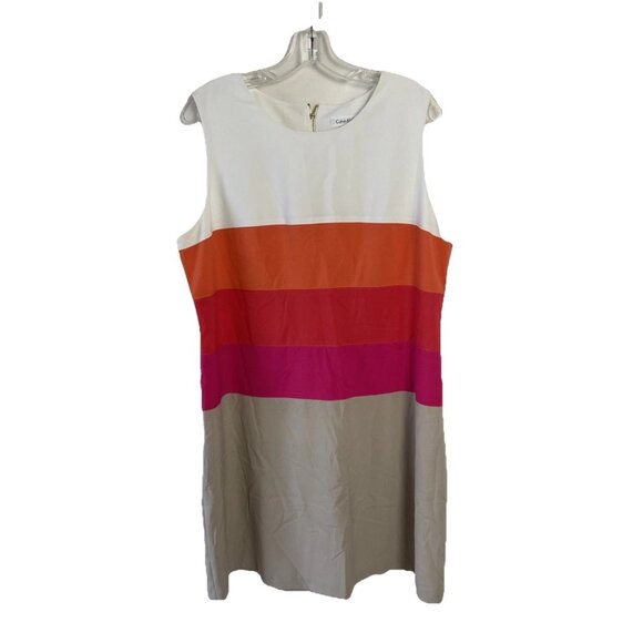 Calvin Klein Women’s Dress Sheath Color Block Sz 16 Sleeveless - Picture 1 of 6